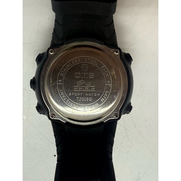 O.T.S Round Watch T7005G Mens 51mm Black LCD Digital Quartz Alarm Chrono WR 5ATM - Picture 2 of 6